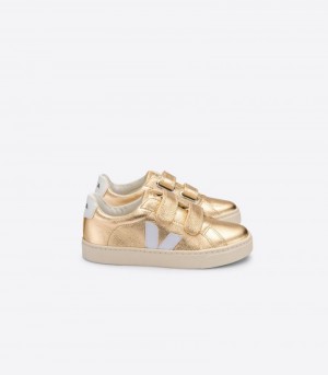 Veja Esplar Chromefree Leather Patike Dječje Zlatne Bijele | NE88-0658T2