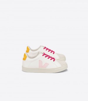 Veja Esplar Laces Chromefree Leather Patike Dječje Bijele Roze Žute | RL09-1899Y0