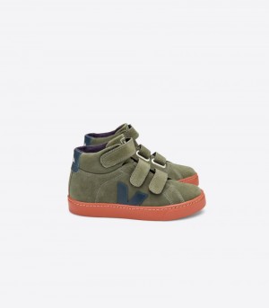 Veja Esplar Mid Suede Patike Dječje Zelene Crvene | PO14-0394C6