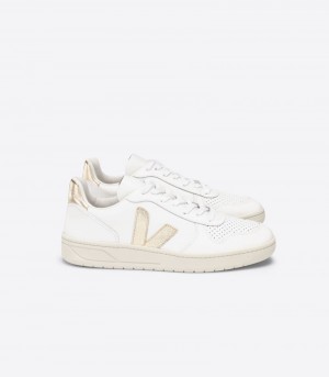Veja V-10 Leather Patike Ženske Bijele Zlatne | XD97-4117B9