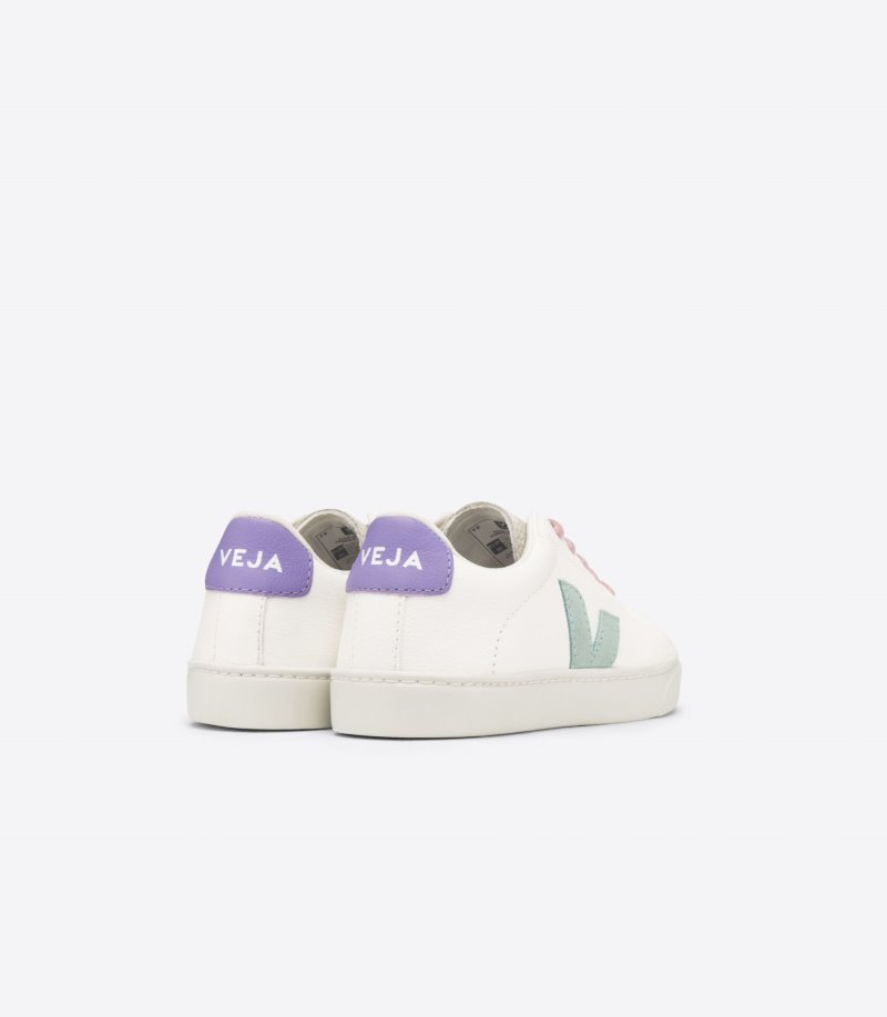 Veja Esplar Laces Chromefree Leather Patike Dječje Bijele Svijetlo Zelene Ljubičaste | XV59-2269C4