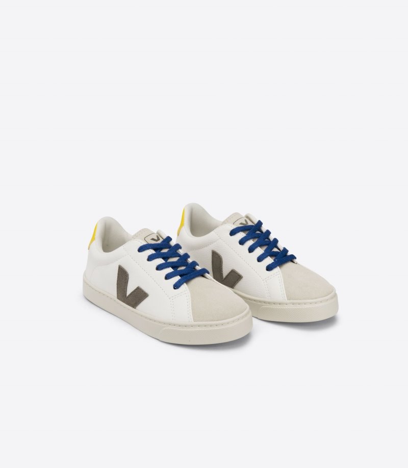 Veja Esplar Laces Chromefree Leather Patike Dječje Bijele Maslinasto Zelene | GN44-2544A9