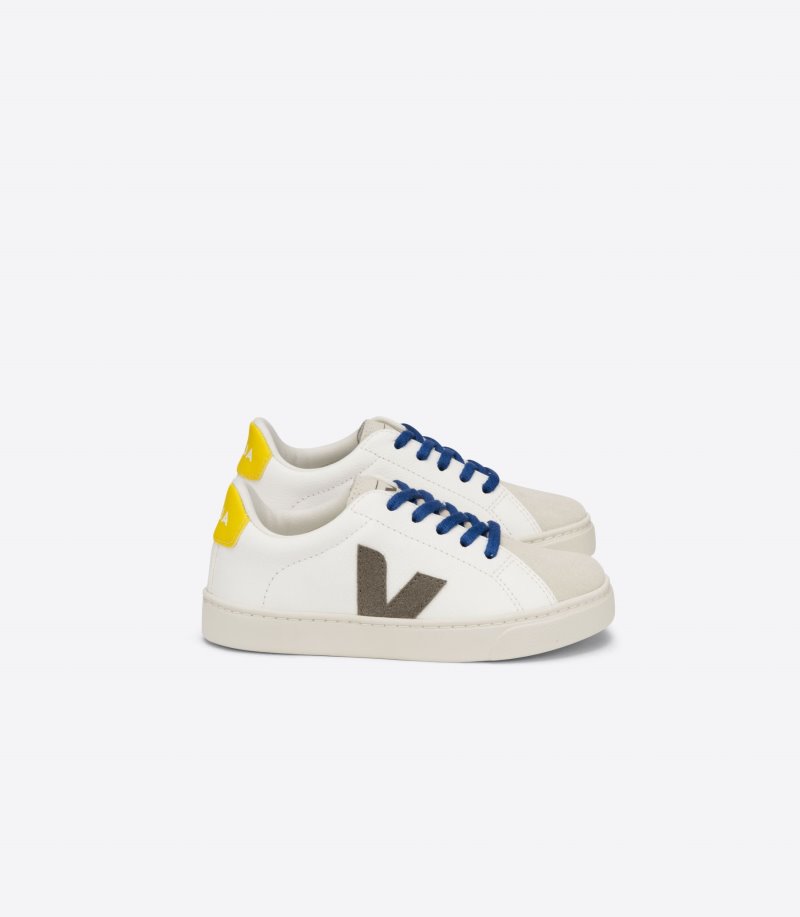 Veja Esplar Laces Chromefree Leather Patike Dječje Bijele Maslinasto Zelene | GN44-2544A9