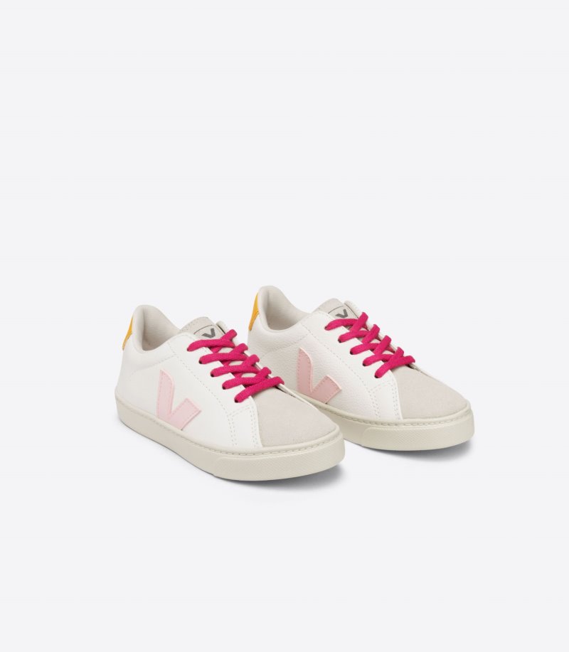 Veja Esplar Laces Chromefree Leather Patike Dječje Bijele Roze Žute | RL09-1899Y0