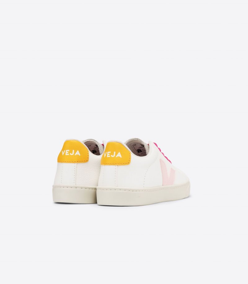 Veja Esplar Laces Chromefree Leather Patike Dječje Bijele Roze Žute | RL09-1899Y0