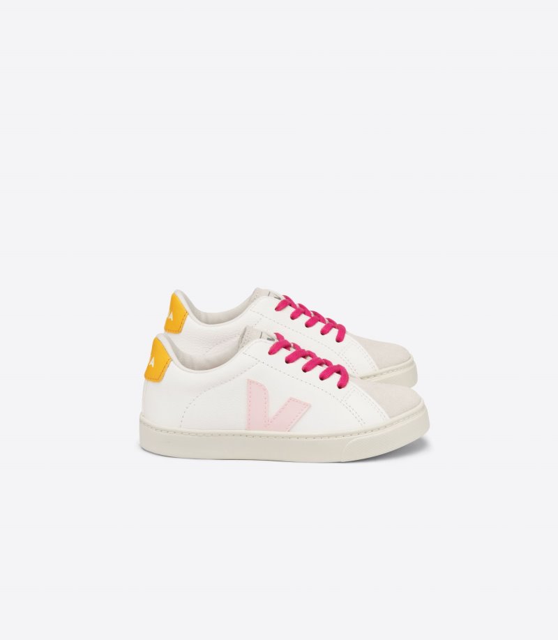 Veja Esplar Laces Chromefree Leather Patike Dječje Bijele Roze Žute | RL09-1899Y0
