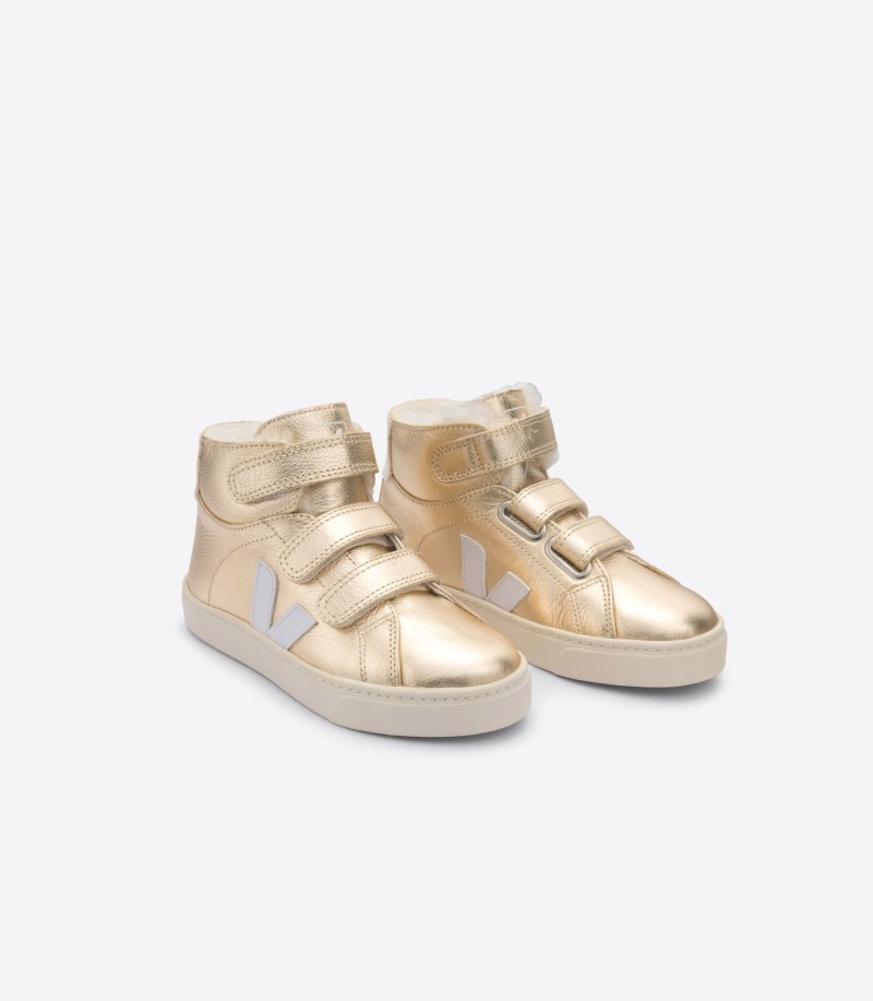 Veja Esplar Mid Fured Leather Patike Dječje Zlatne Bijele | YJ70-2790Y2
