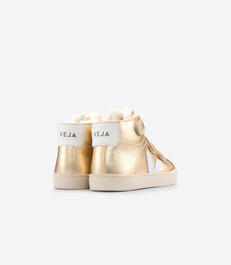 Veja Esplar Mid Fured Leather Patike Dječje Zlatne Bijele | YJ70-2790Y2
