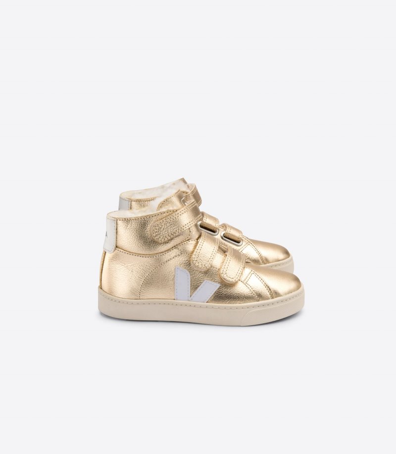 Veja Esplar Mid Fured Leather Patike Dječje Zlatne Bijele | YJ70-2790Y2