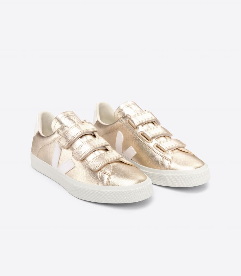 Veja Recife Chromefree Leather Patike Ženske Zlatne Bijele | GC90-5070V7