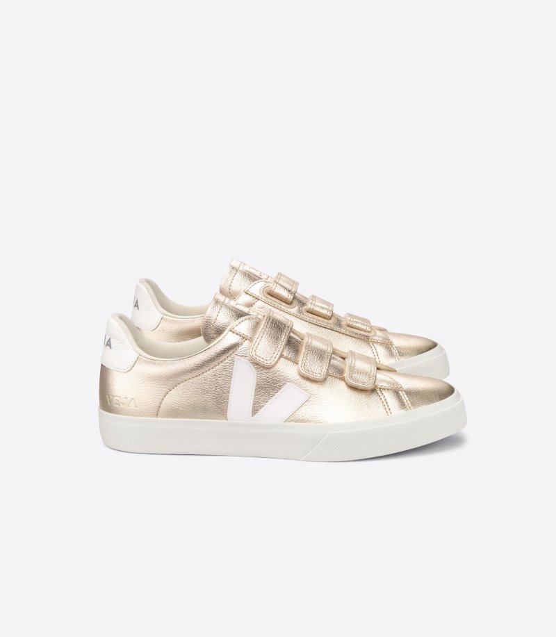 Veja Recife Chromefree Leather Patike Ženske Zlatne Bijele | GC90-5070V7