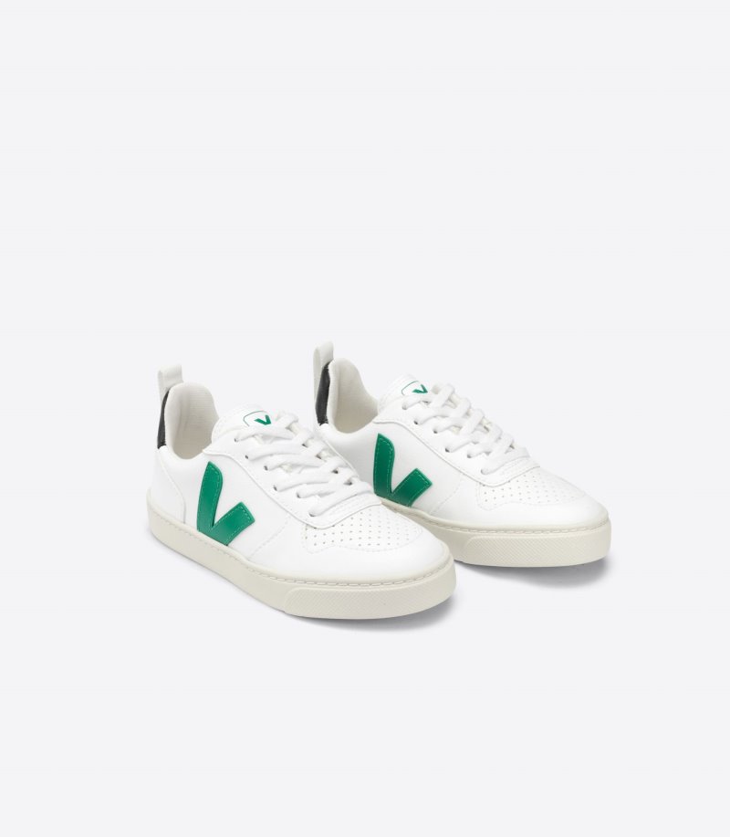 Veja V-10 Lace CWL Patike Dječje Bijele Zelene Crne | RL78-0548B6