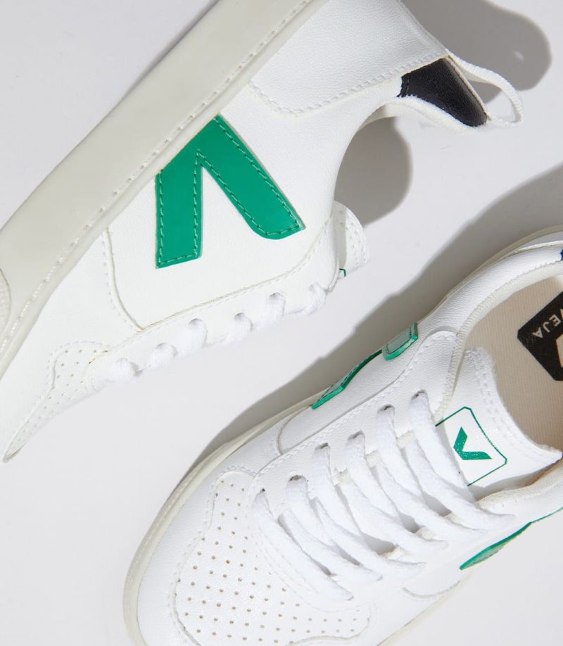 Veja V-10 Lace CWL Patike Dječje Bijele Zelene Crne | RL78-0548B6