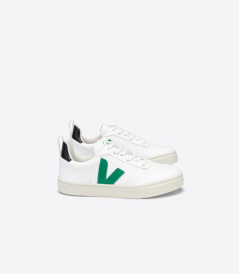 Veja V-10 Lace CWL Patike Dječje Bijele Zelene Crne | RL78-0548B6