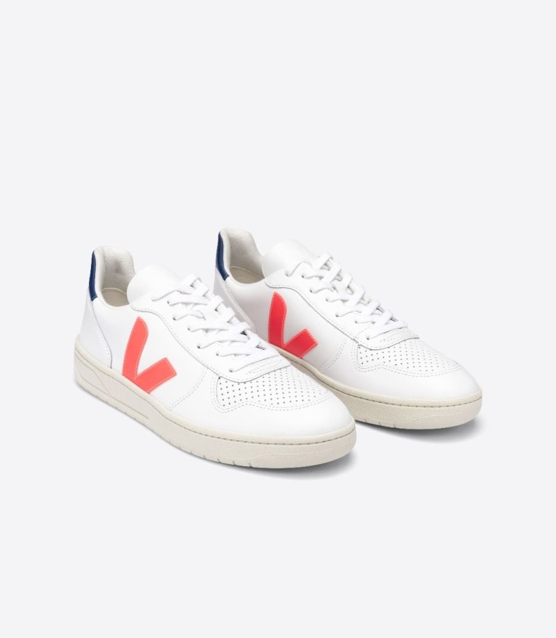 Veja V-10 Leather Patike Muške Bijele Narančaste Tamno Plave | WC43-2243H9