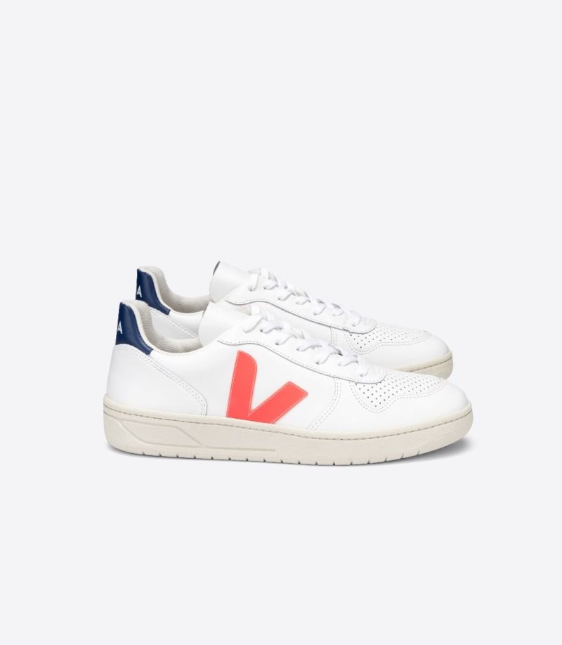Veja V-10 Leather Patike Muške Bijele Narančaste Tamno Plave | WC43-2243H9