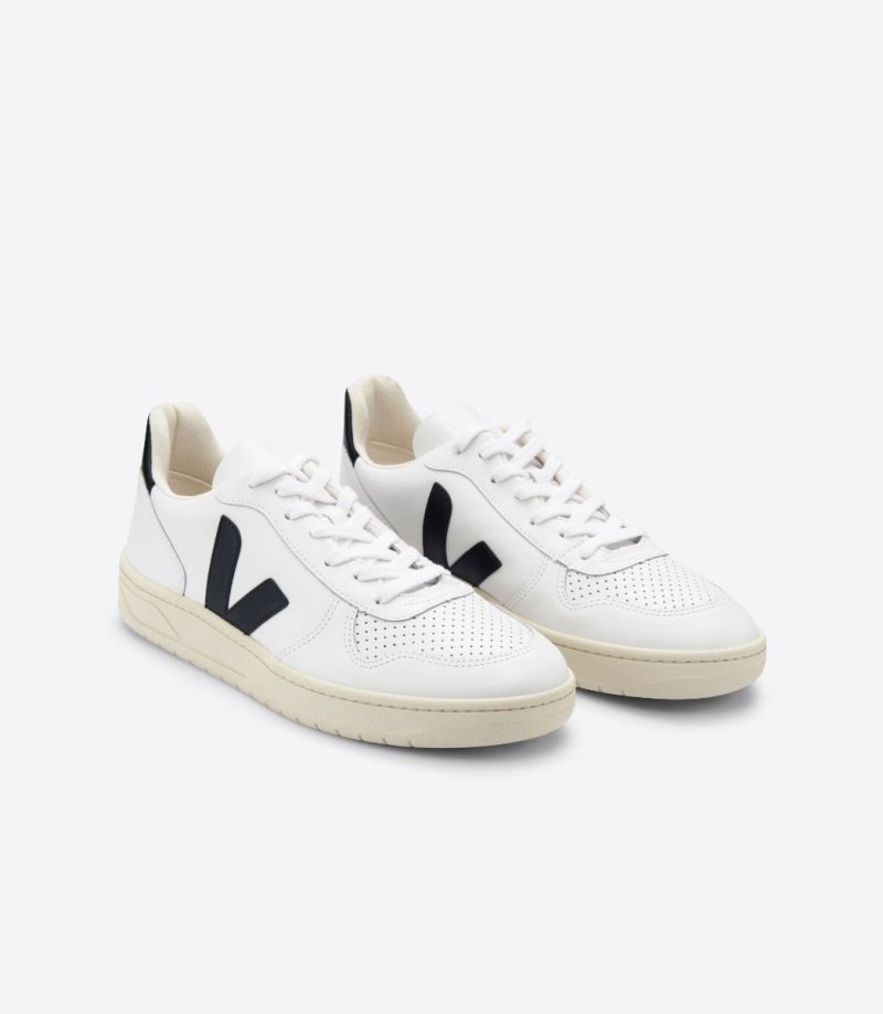 Veja V-10 Leather Patike Ženske Bijele Crne | SN64-5324K4
