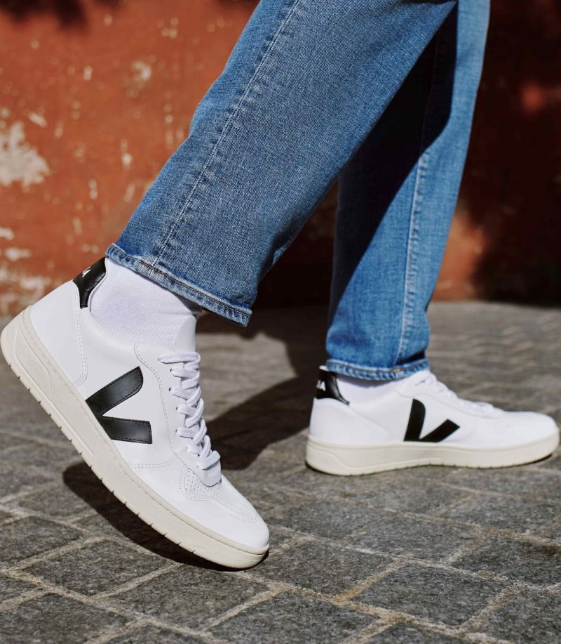 Veja V-10 Leather Patike Ženske Bijele Crne | SN64-5324K4