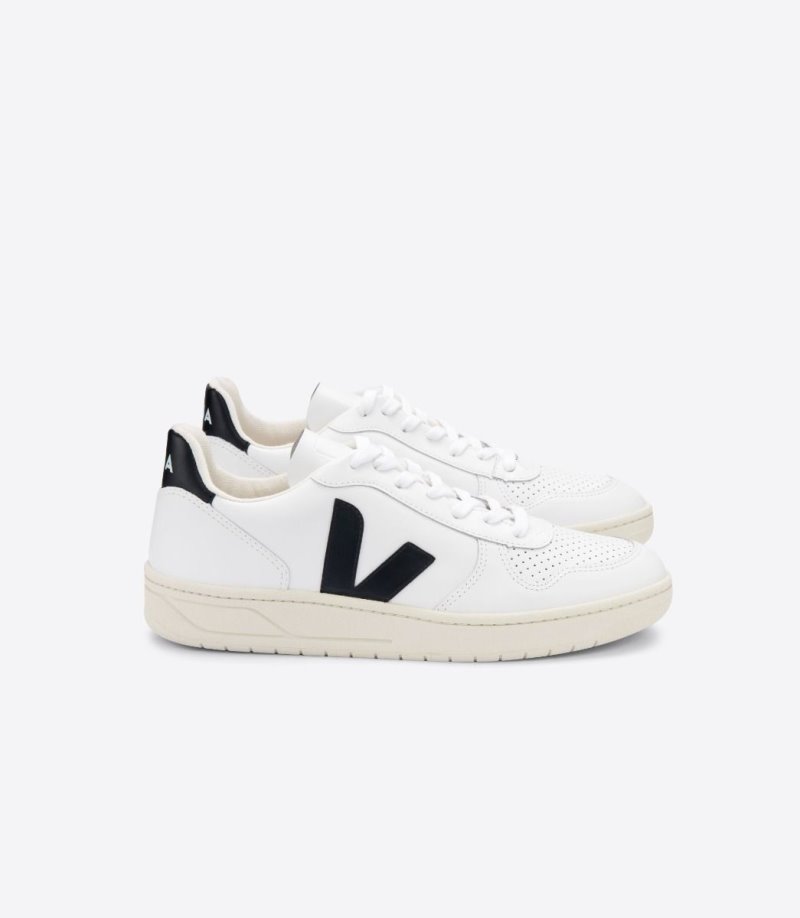 Veja V-10 Leather Patike Ženske Bijele Crne | SN64-5324K4