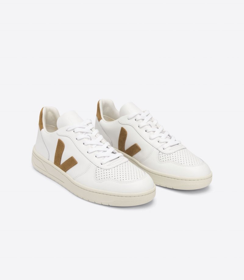 Veja V-10 Leather Patike Ženske Bijele Smeđe | DI36-7296X3
