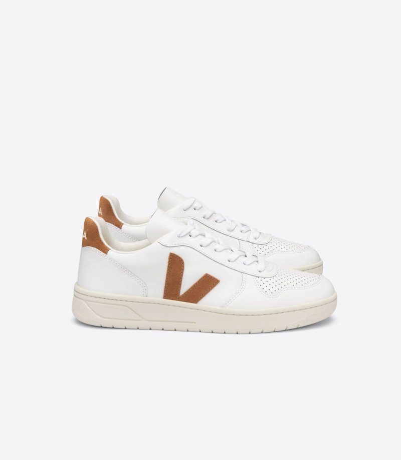 Veja V-10 Leather Patike Ženske Bijele Smeđe | DI36-7296X3