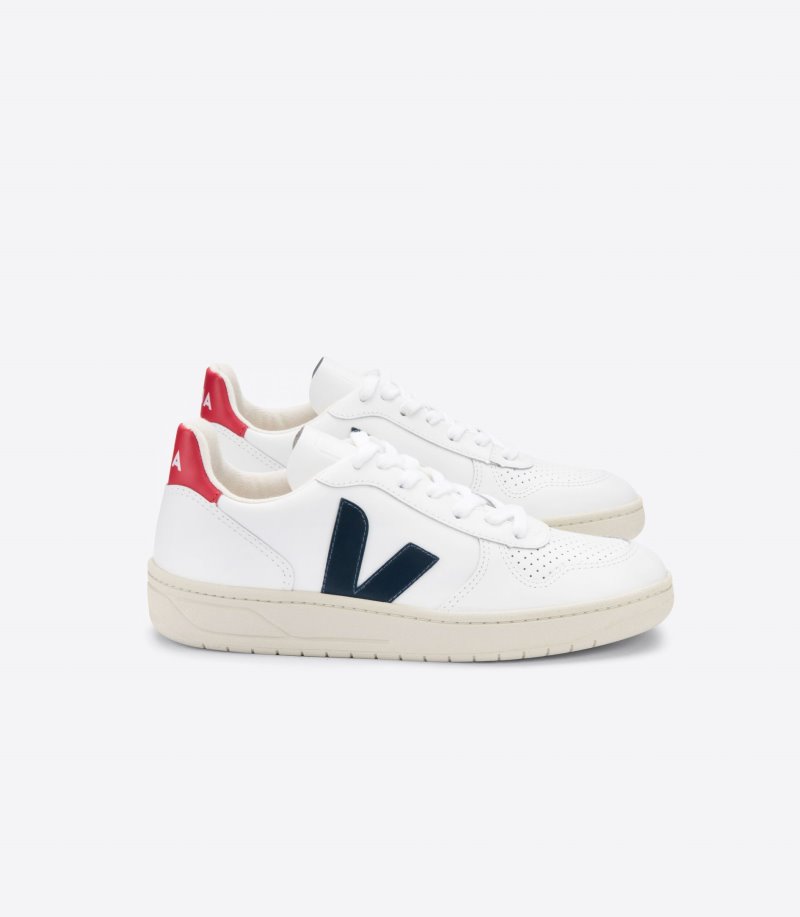 Veja V-10 Leather Patike Ženske Bijele Tamnoplave | II76-2826L6