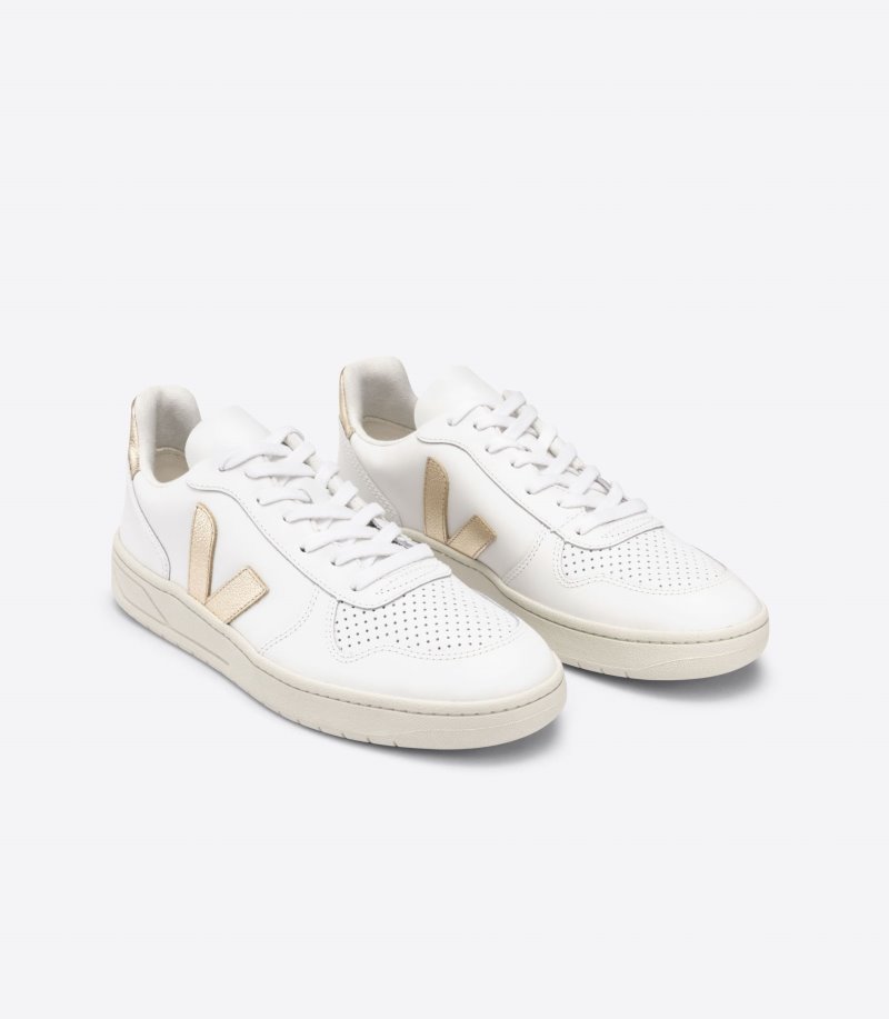 Veja V-10 Leather Patike Ženske Bijele Zlatne | XD97-4117B9