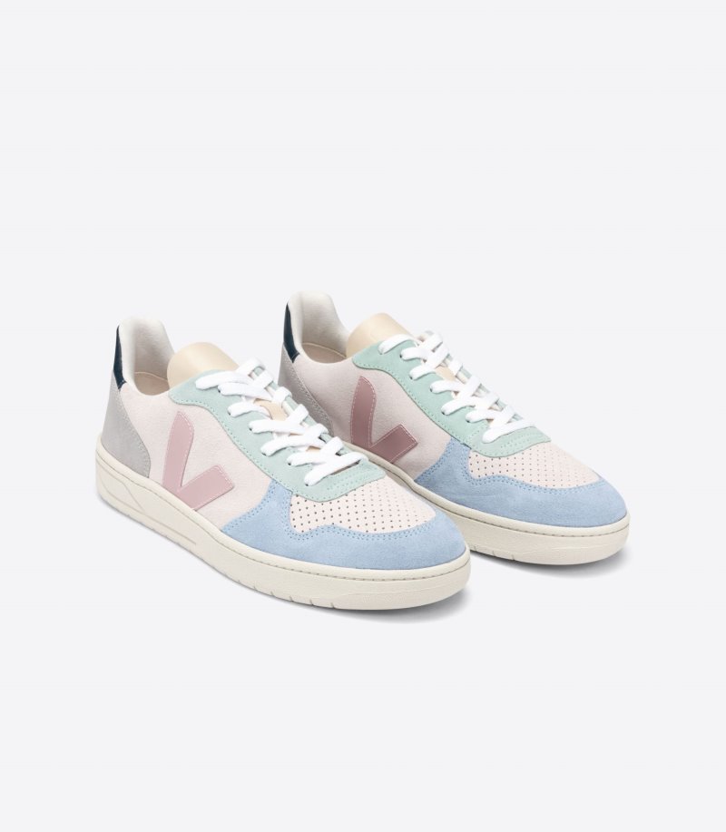 Veja V-10 Suede Patike Ženske Bež Plave Svijetlo Zelene | QY61-0941C1