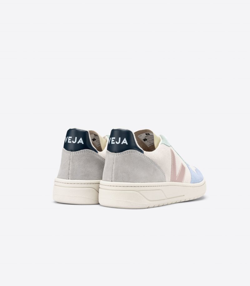 Veja V-10 Suede Patike Ženske Bež Plave Svijetlo Zelene | QY61-0941C1
