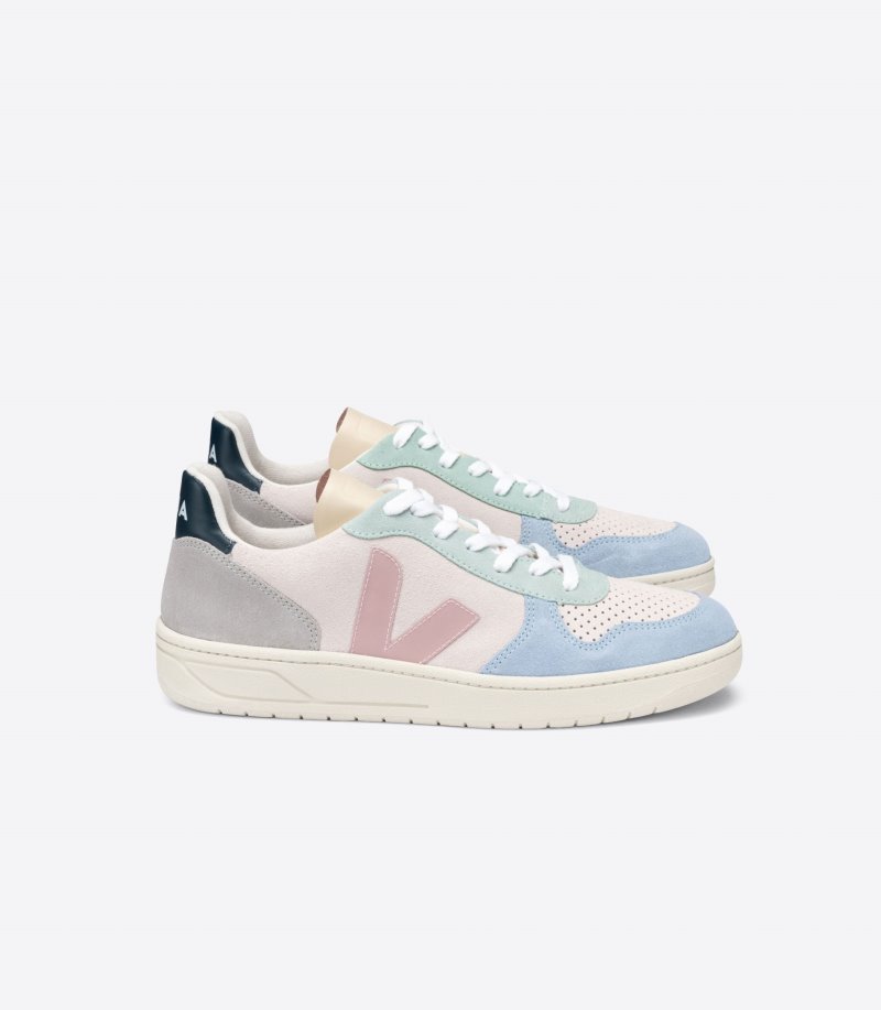 Veja V-10 Suede Patike Ženske Bež Plave Svijetlo Zelene | QY61-0941C1