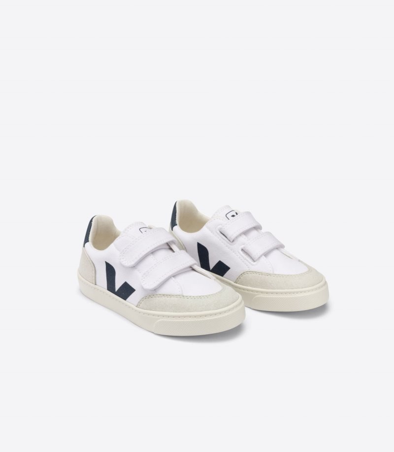 Veja V-12 Canvas Patike Dječje Bijele Tamnoplave | LT83-1453W9