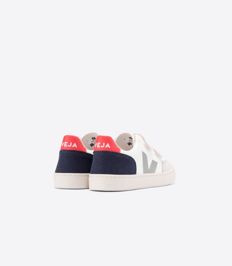Veja V-12 Chromefree Leather Patike Dječje Bijele Tamnoplave Crvene | IB64-6644G8