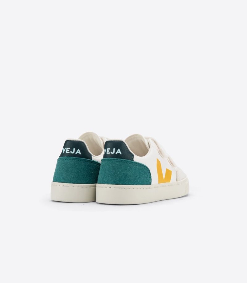 Veja V-12 Chromefree Leather Patike Dječje Bijele Zelene Žute | QN81-1111B3