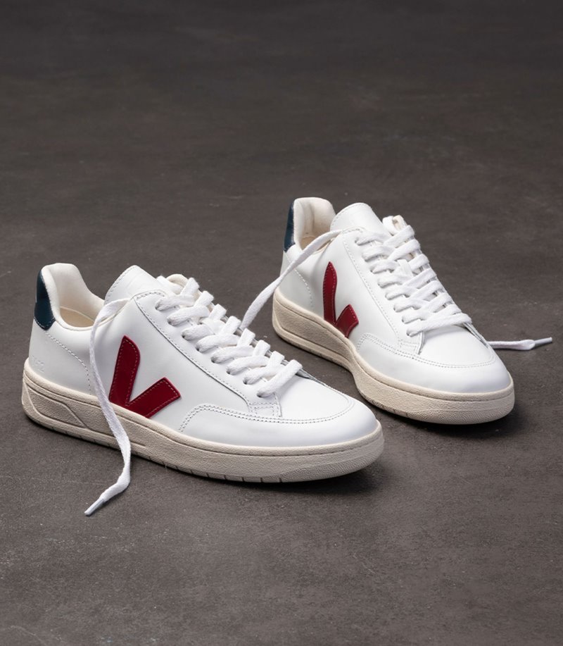 Veja V-12 Leather Patike Muške Bijele Bordo | WW05-0865U6