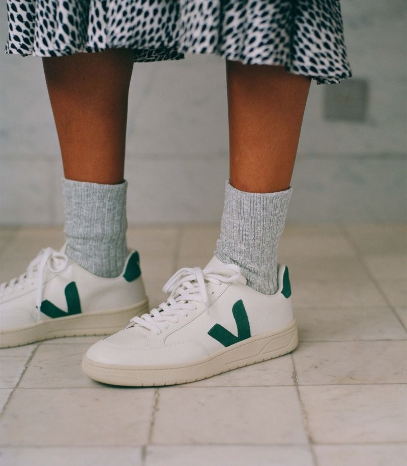 Veja V-12 Leather Patike Muške Bijele Zelene | KA61-8001A9