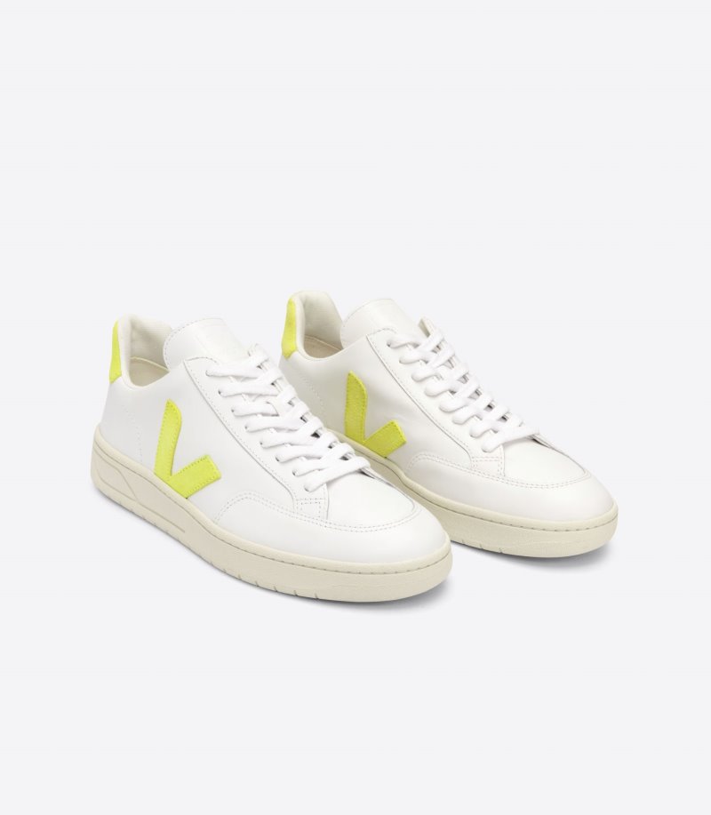 Veja V-12 Leather Patike Muške Bijele Žute | EG63-4903H8