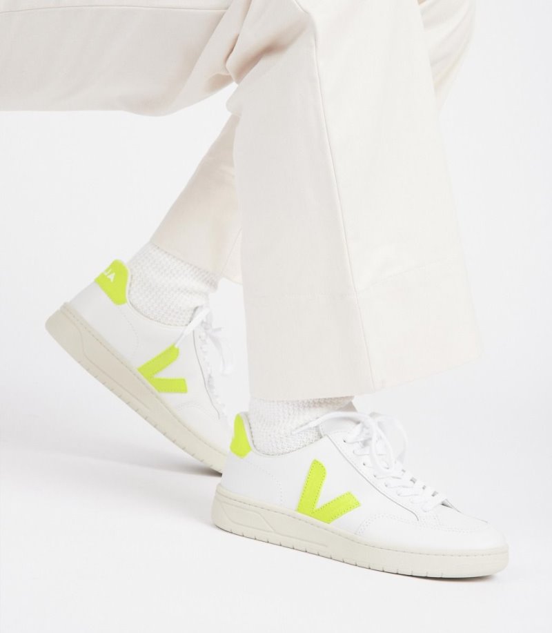 Veja V-12 Leather Patike Muške Bijele Žute | EG63-4903H8