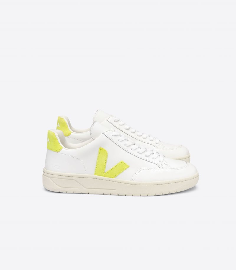Veja V-12 Leather Patike Muške Bijele Žute | EG63-4903H8