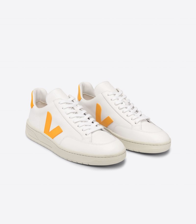 Veja V-12 Leather Patike Ženske Bijele Žute | ET74-9004O9
