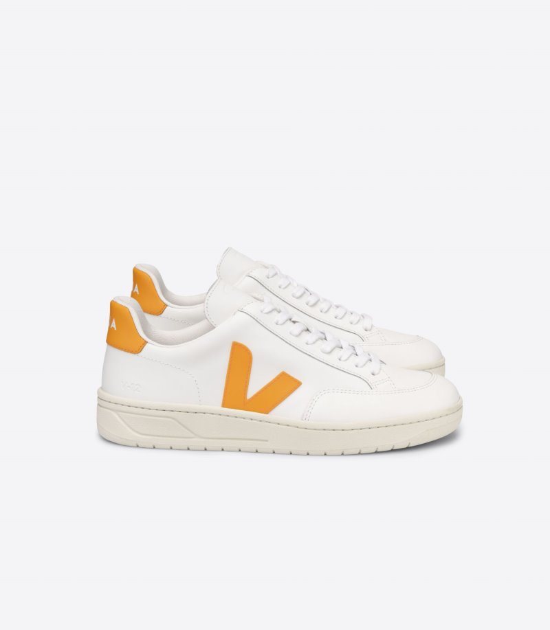 Veja V-12 Leather Patike Ženske Bijele Žute | ET74-9004O9