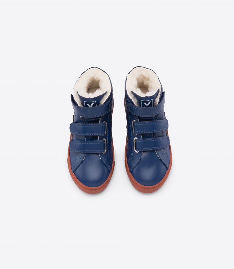 Veja Vstore Esplar Mid Fured Leather Patike Dječje Tamno Plave Crne Crvene | YK52-1442Y8