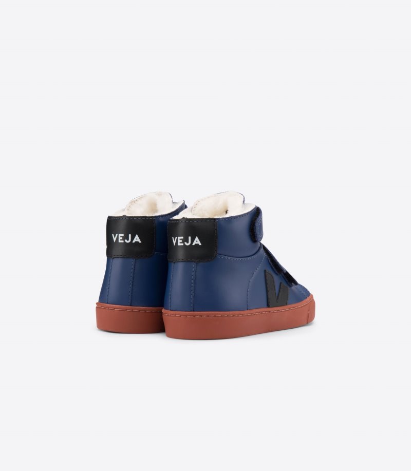 Veja Vstore Esplar Mid Fured Leather Patike Dječje Tamno Plave Crne Crvene | YK52-1442Y8