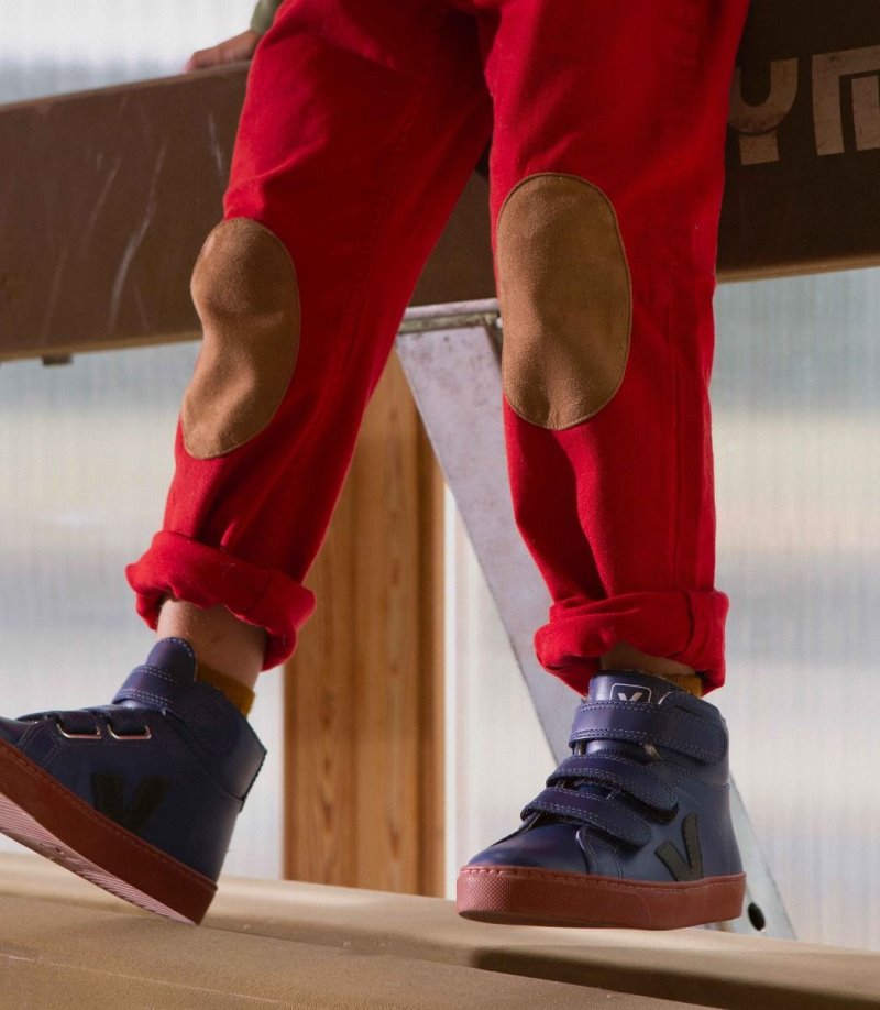 Veja Vstore Esplar Mid Fured Leather Patike Dječje Tamno Plave Crne Crvene | YK52-1442Y8