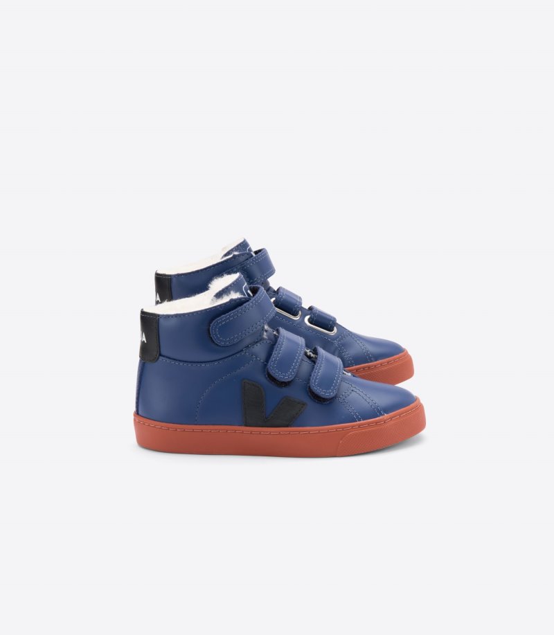 Veja Vstore Esplar Mid Fured Leather Patike Dječje Tamno Plave Crne Crvene | YK52-1442Y8