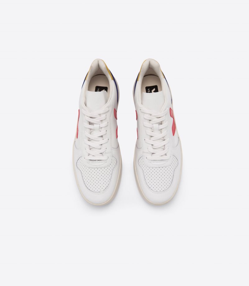 Veja Vstore V-10 Leather Patike Ženske Bijele Tamno Plave Crvene | CL49-1459I1