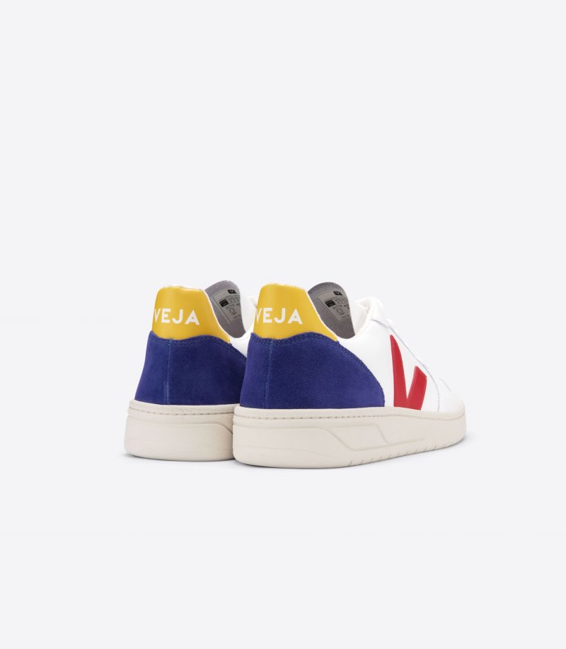 Veja Vstore V-10 Leather Patike Ženske Bijele Tamno Plave Crvene | CL49-1459I1