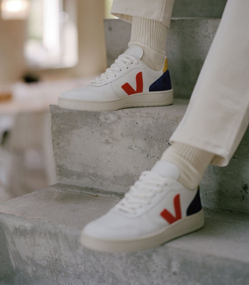 Veja Vstore V-10 Leather Patike Ženske Bijele Tamno Plave Crvene | CL49-1459I1