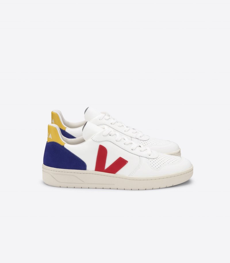 Veja Vstore V-10 Leather Patike Ženske Bijele Tamno Plave Crvene | CL49-1459I1